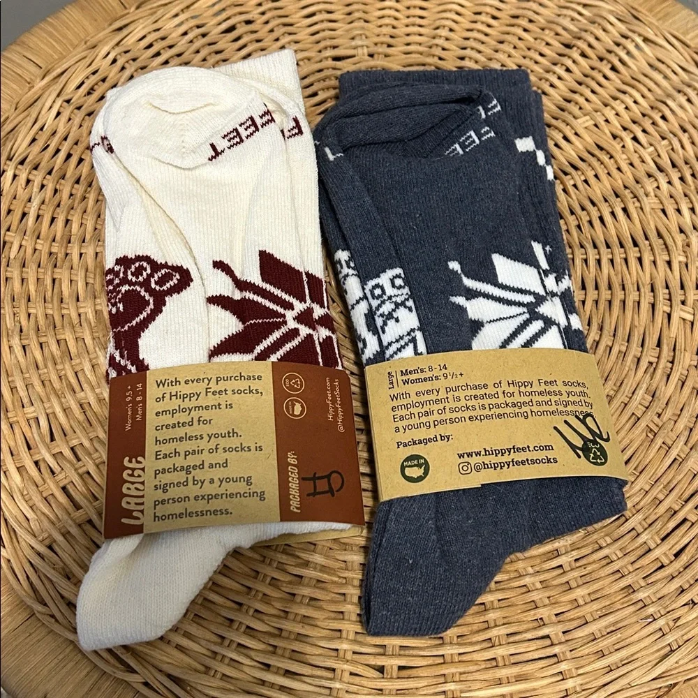 Hippy Feet Reindeer Fair Isle‎ Socks 2 Pack Navy White